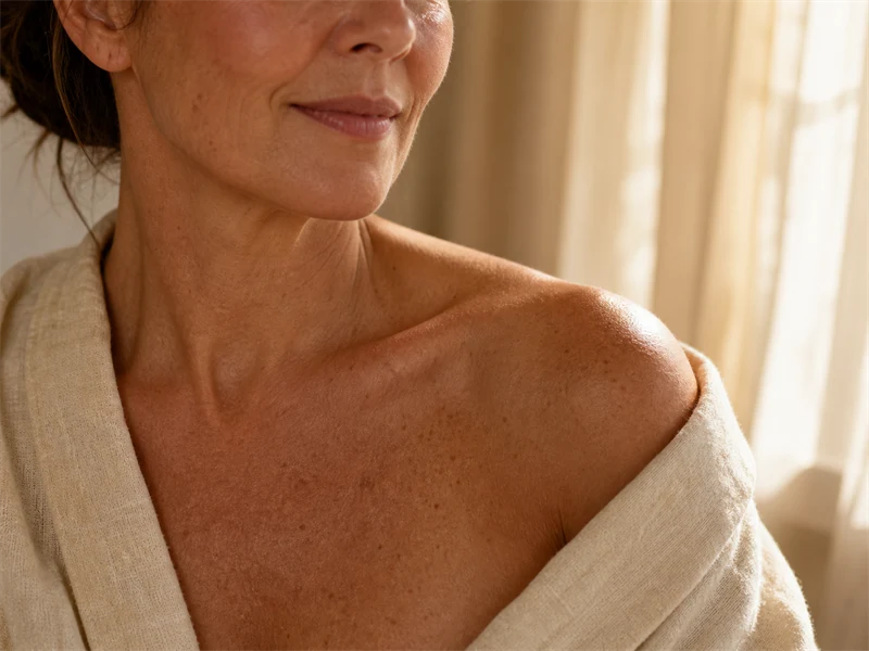 Natural sun spots and age spots on shoulder skin treated with PICO Genesis in Clifton Park, NY