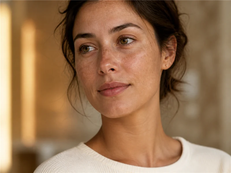 Natural freckles and uneven skin tone on face candidate for PICO Genesis in Clifton Park, NY