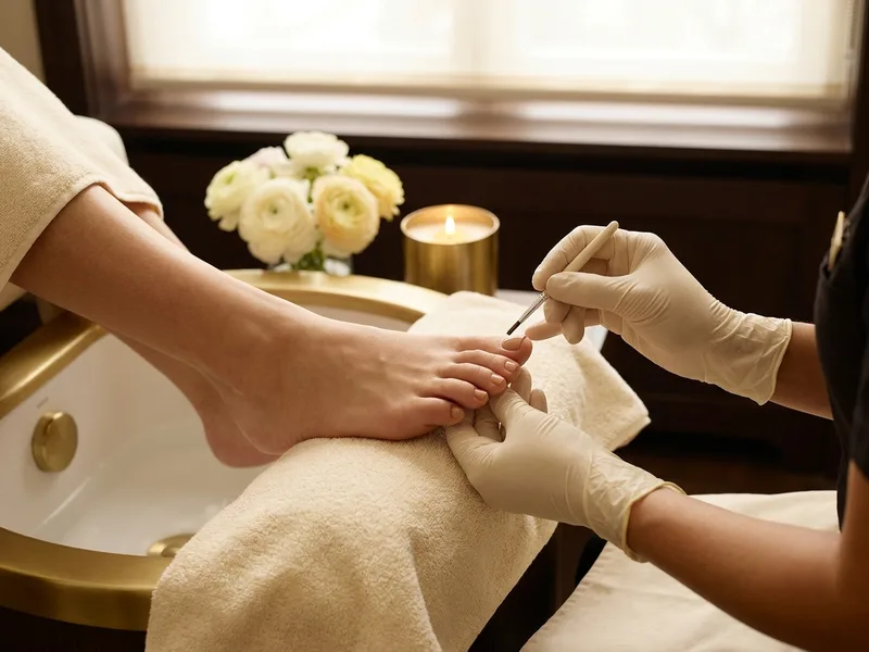 Special-occasion pedicure polish finish at a Clifton Park, NY medspa