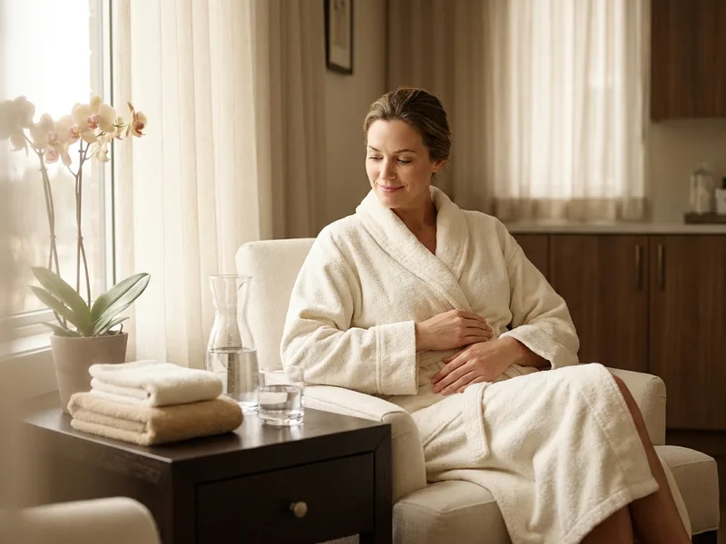 Calm client at a consultation for abdomen stretch mark treatment in Clifton Park, NY